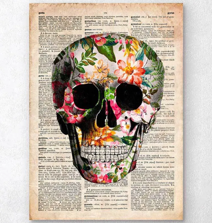 Affiche crâne floral - Ancien dictionnaire-Codex Anatomicus Discount
