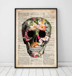 Affiche crâne floral - Ancien dictionnaire-Codex Anatomicus Discount
