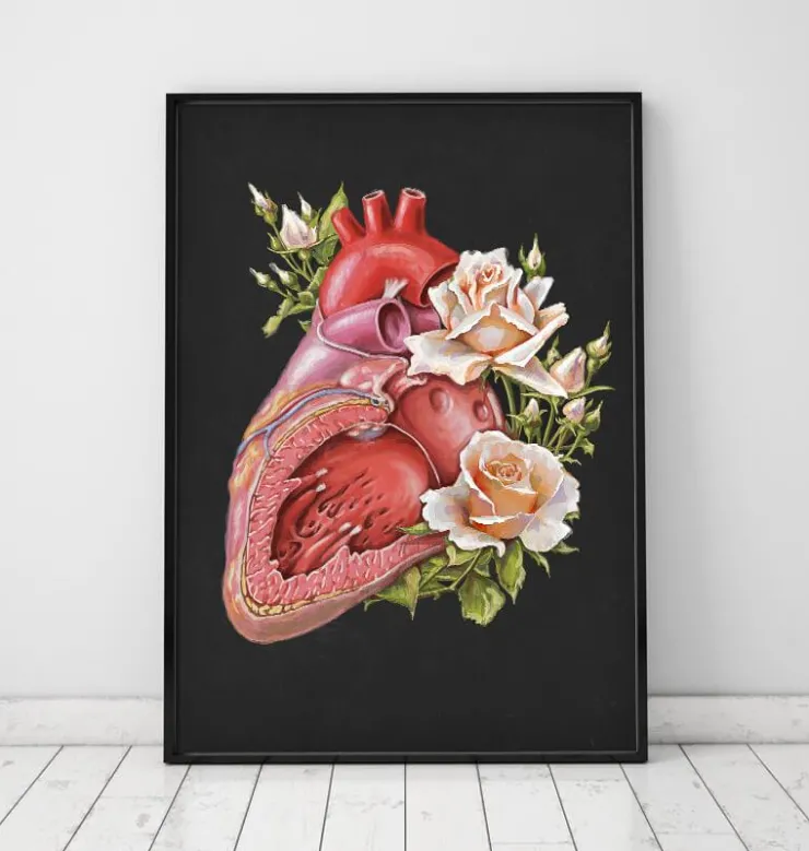 Anatomie cardiaque - Floral - Noir-Codex Anatomicus