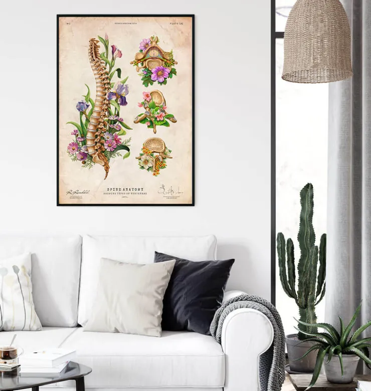 Anatomie de la colonne vertébrale - Floral - Vintage-Codex Anatomicus New