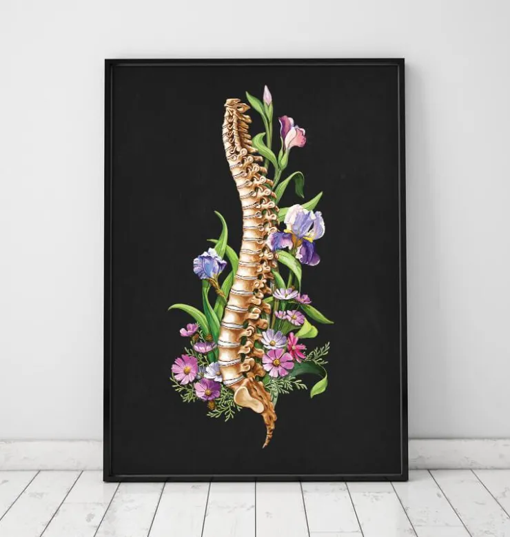 Anatomie de la colonne vertébrale - Floral - Noir-Codex Anatomicus Discount