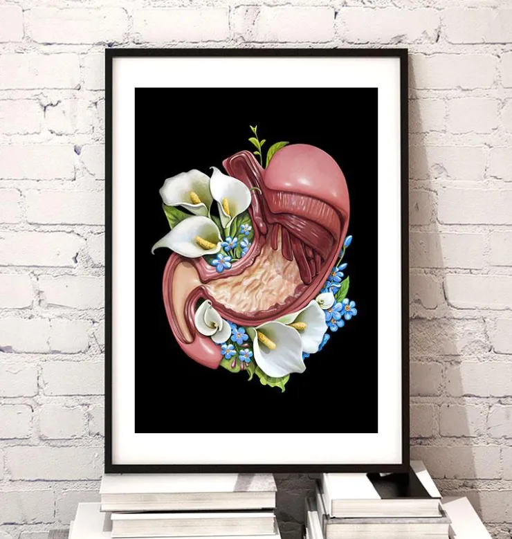 Anatomie de l'estomac - Floral - Noir-Codex Anatomicus Outlet