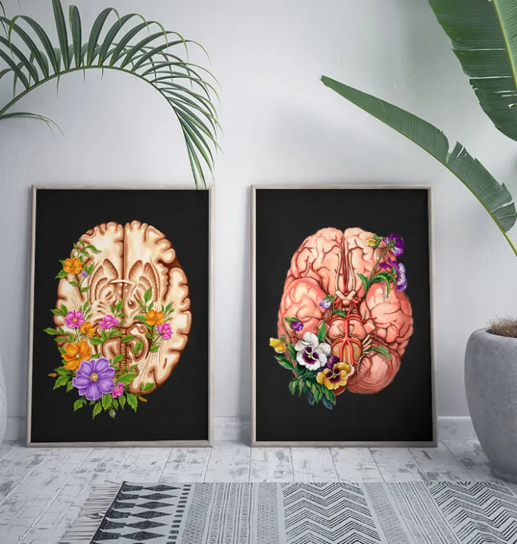 Anatomie du cerveau III - Floral - Noir-Codex Anatomicus New