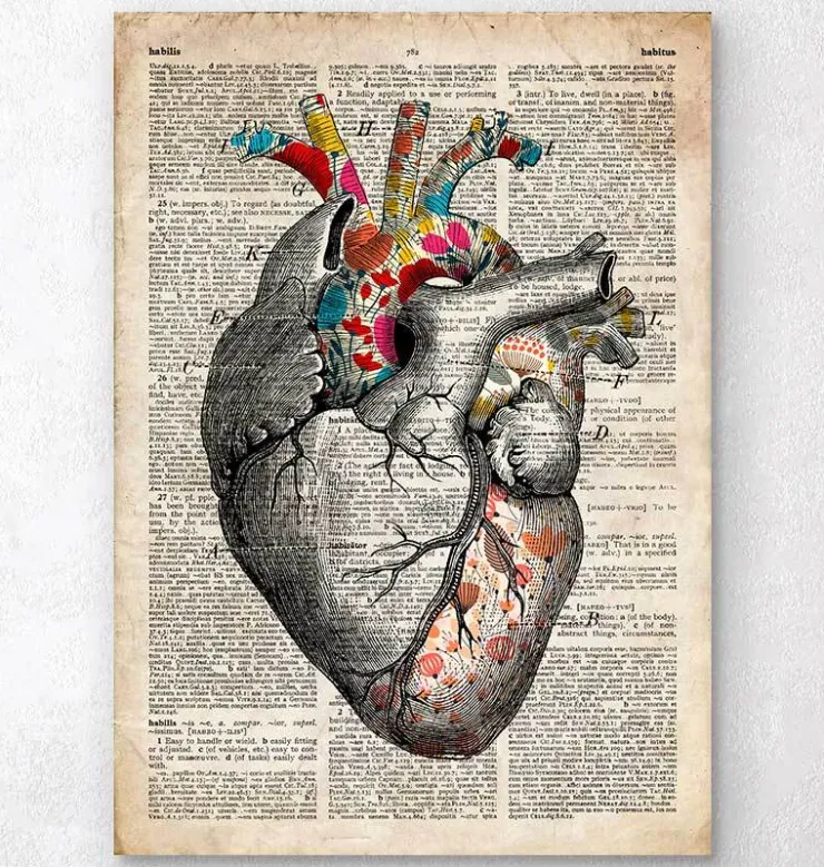 Art floral coeur motif - Ancien dictionnaire-Codex Anatomicus Discount