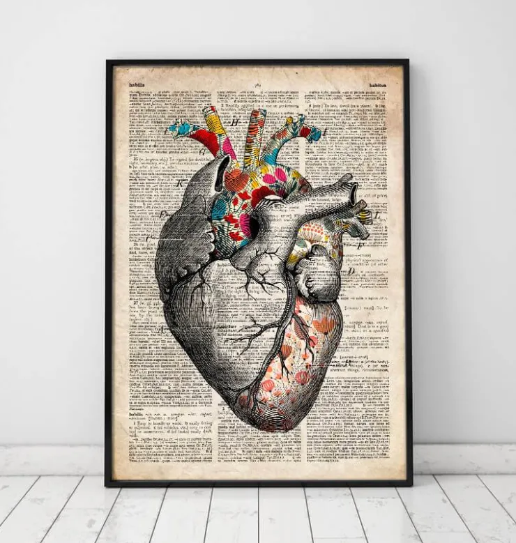 Art floral coeur motif - Ancien dictionnaire-Codex Anatomicus Discount
