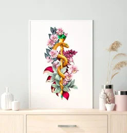 Bâton d'Asclépios avec Fleurs - Blanc-Codex Anatomicus Outlet