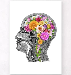 Cerveau anatomique avec fleurs II - Blanc-Codex Anatomicus New