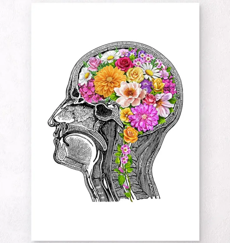 Cerveau anatomique avec fleurs II - Blanc-Codex Anatomicus New
