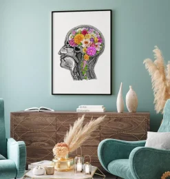 Cerveau anatomique avec fleurs II - Blanc-Codex Anatomicus New