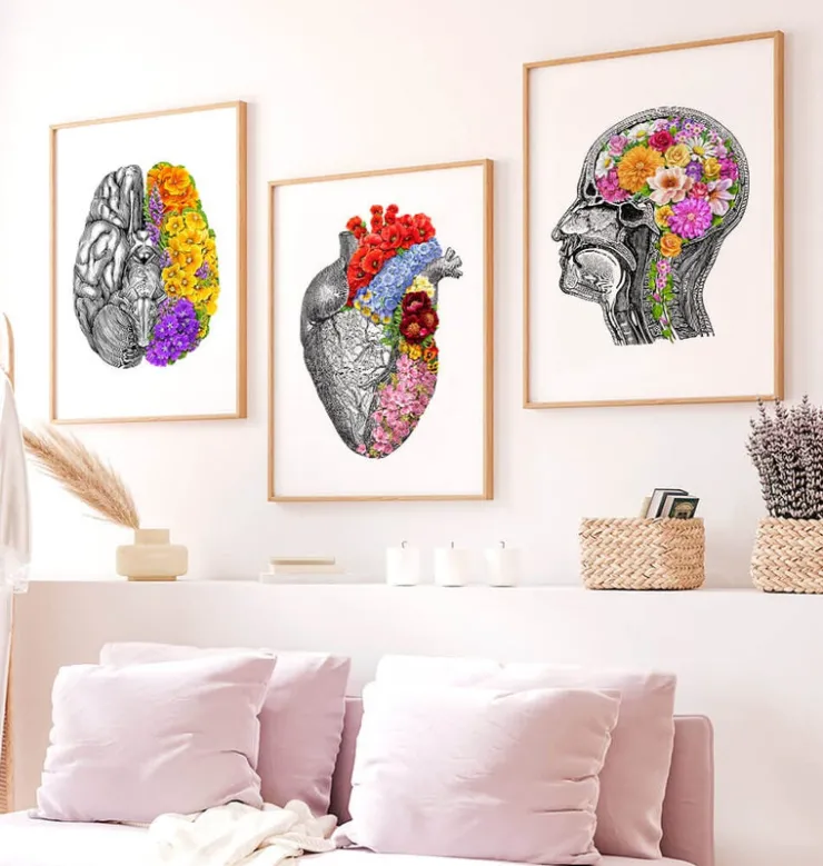 Cerveau anatomique avec fleurs II - Blanc-Codex Anatomicus New