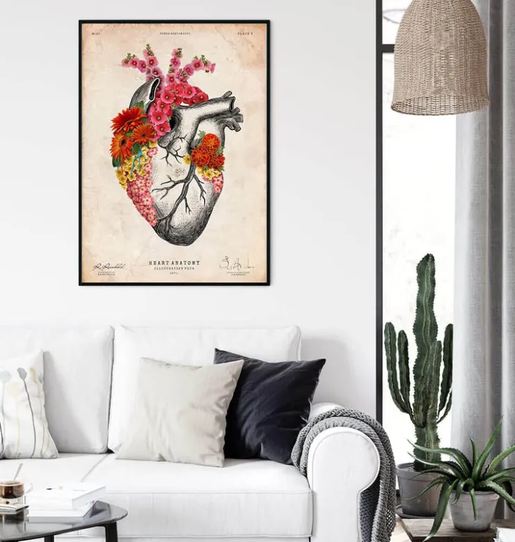 Coeur anatomique avec fleurs II - Vieux papier-Codex Anatomicus Discount