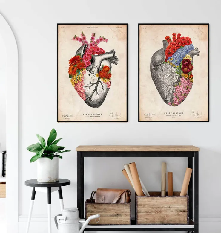 Coeur anatomique avec fleurs II - Vieux papier-Codex Anatomicus Discount