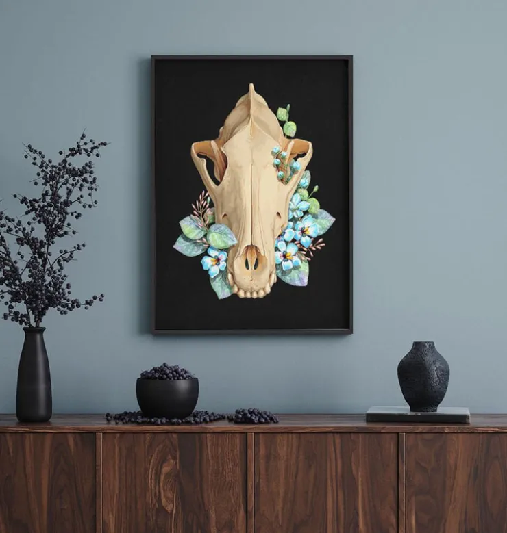Crâne de chien - Floral - Noir-Codex Anatomicus New