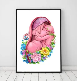 Foetus in a utérus - Floral - Blanc-Codex Anatomicus