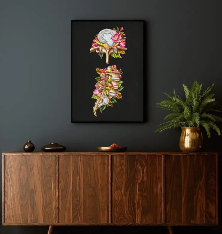Hernie discale - Floral - Noir-Codex Anatomicus Clearance
