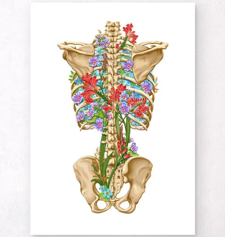 Squelette du dos - Floral - Noir-Codex Anatomicus Discount