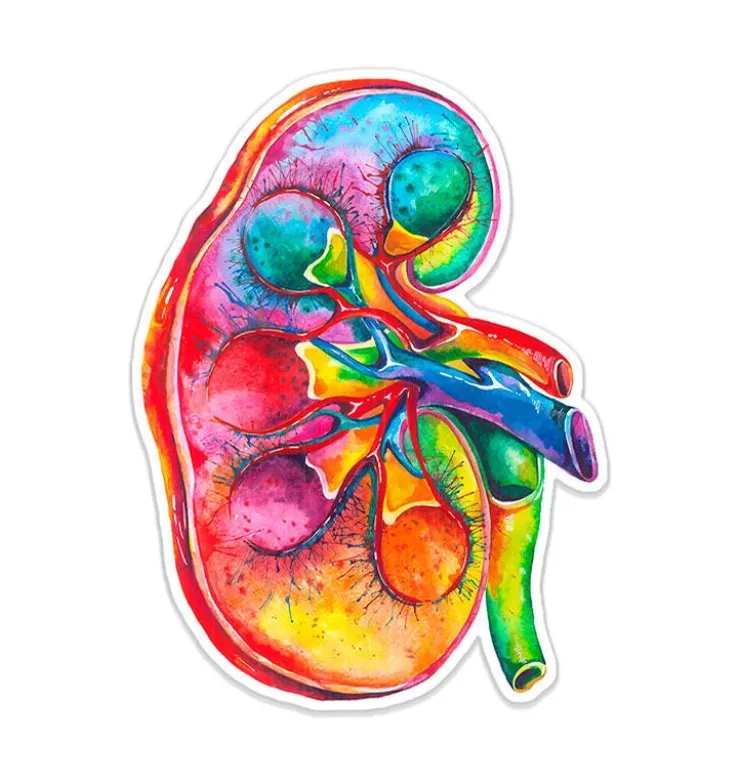 Sticker d'anatomie du rein - Aquarelle-Codex Anatomicus Online