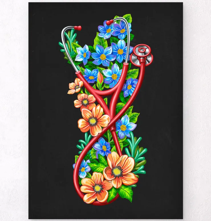 Stéthoscope avec Fleurs - Noir-Codex Anatomicus New