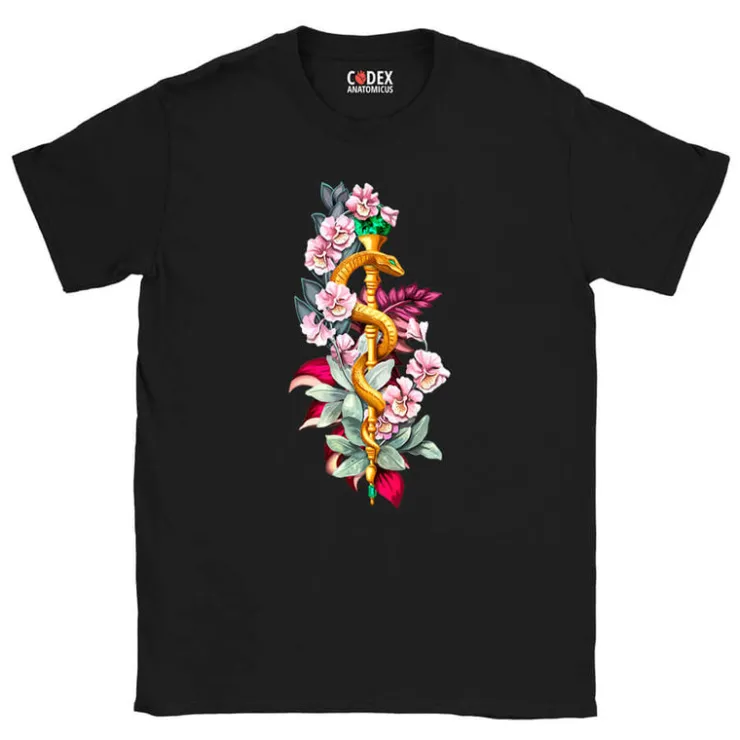 T-shirt Unisex Bâton d'Asclépios - Floral-Codex Anatomicus Online