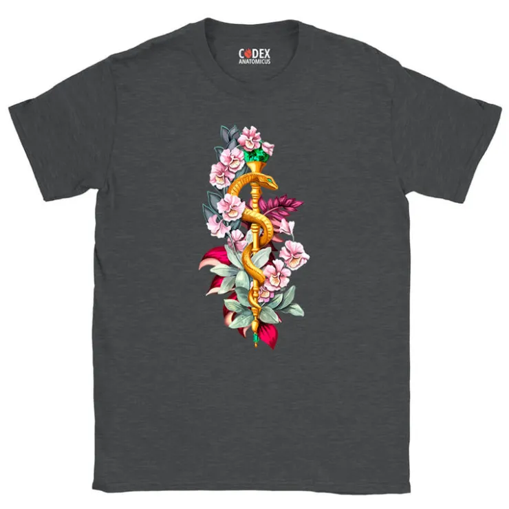 T-shirt Unisex Bâton d'Asclépios - Floral-Codex Anatomicus Online