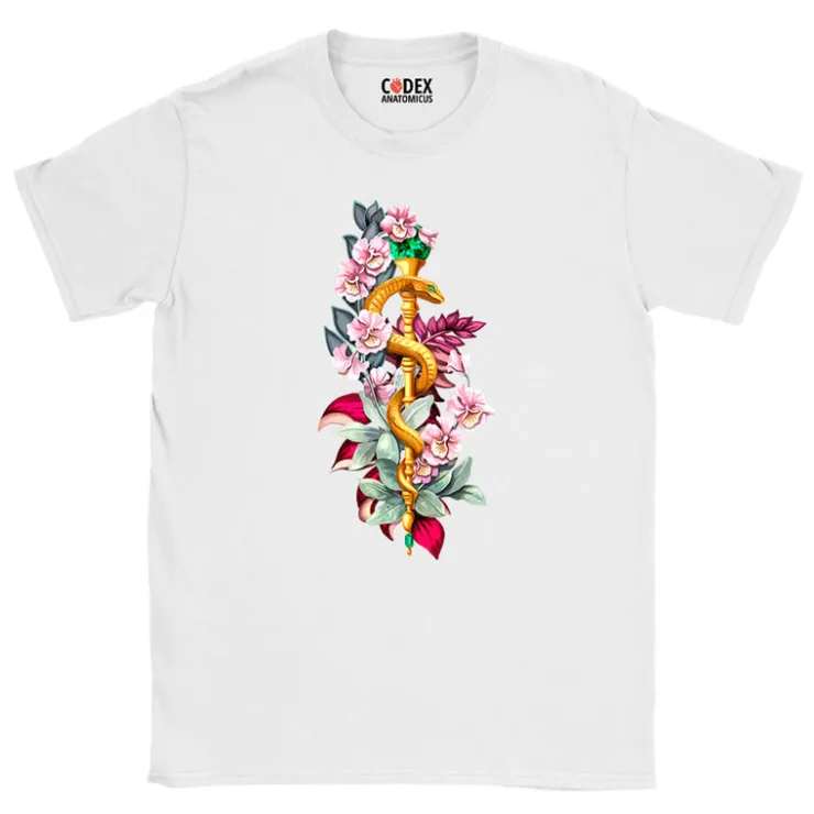 T-shirt Unisex Bâton d'Asclépios - Floral-Codex Anatomicus Online