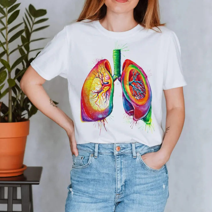 T-shirt Unisexe Poumons - Aquarelle-Codex Anatomicus Discount